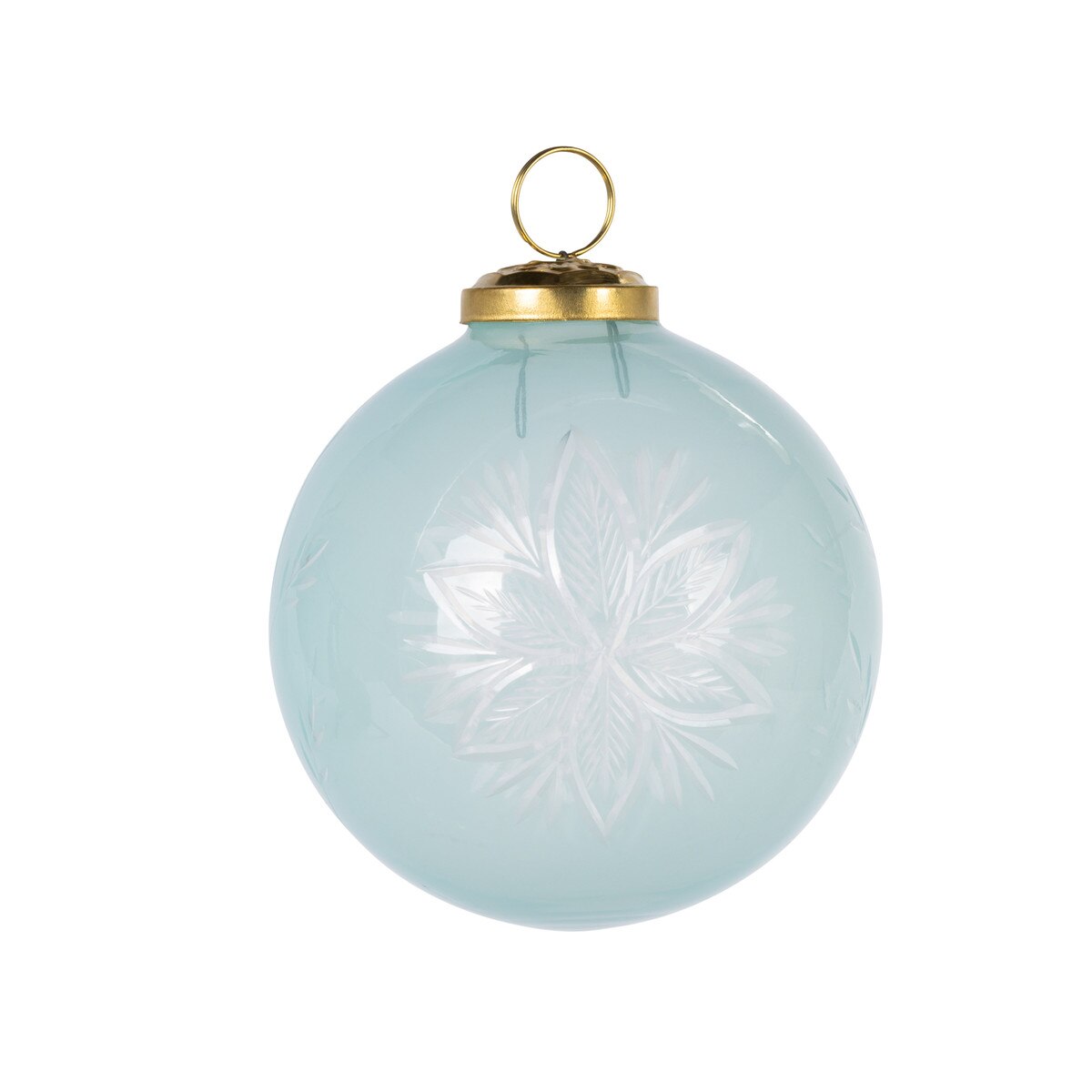 4" Translucent Light Blue Etched Glass Ornament