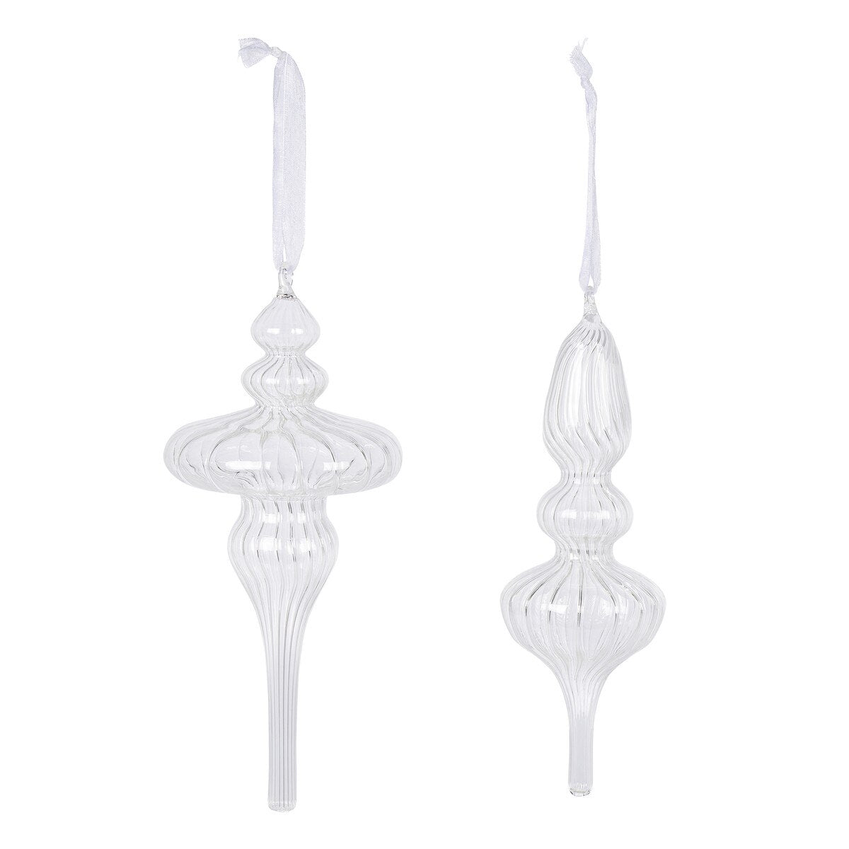 9" Clear Glass Finial Ornament, 2 Asst