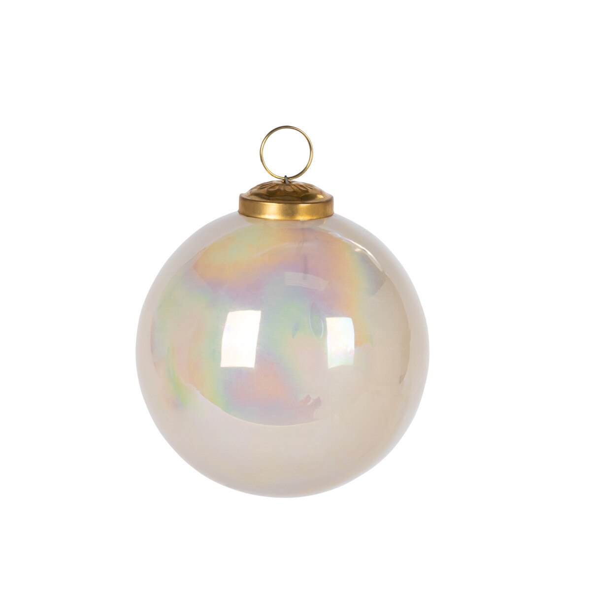 4" Ivory Metalic Glass Ornaments, Set of 4