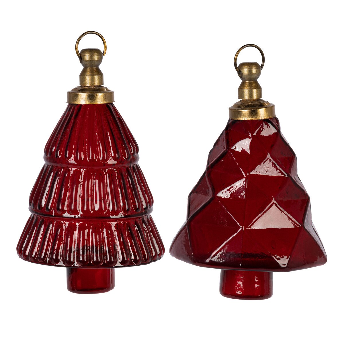 Red Glass Tree Shaped Ornament, 2 Asst, 4"