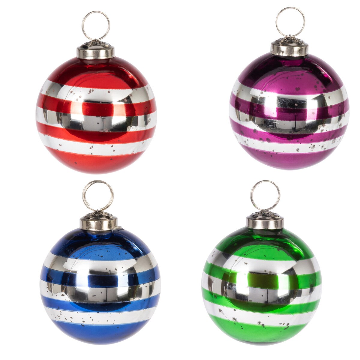 3" Glass Retro Ornaments, Boxed Set of 4, 4 Asst