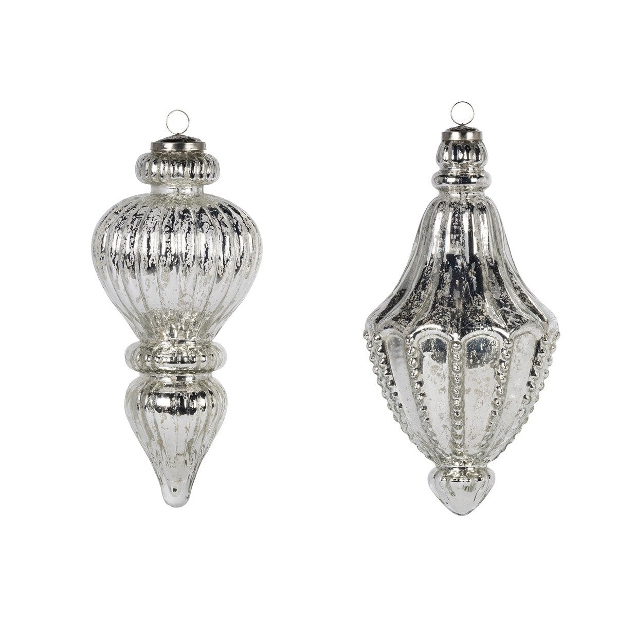 10"H Silver Glass Finial Ornament, 2 Asst