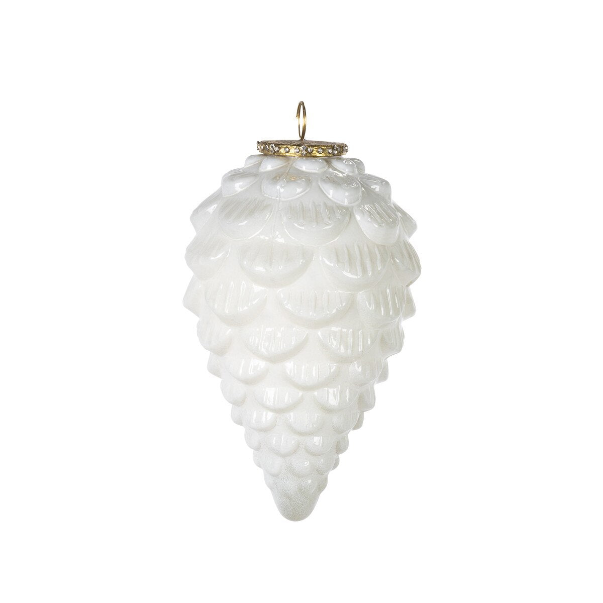 7"H Medium Glass White Pinecone Ornament