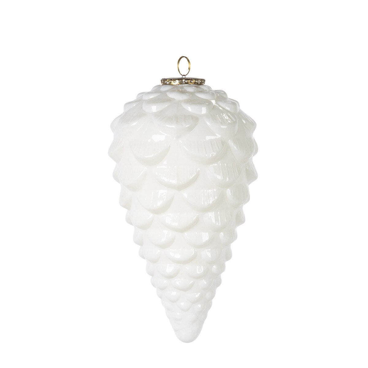9.82"H Large Glass White Pinecone Ornament