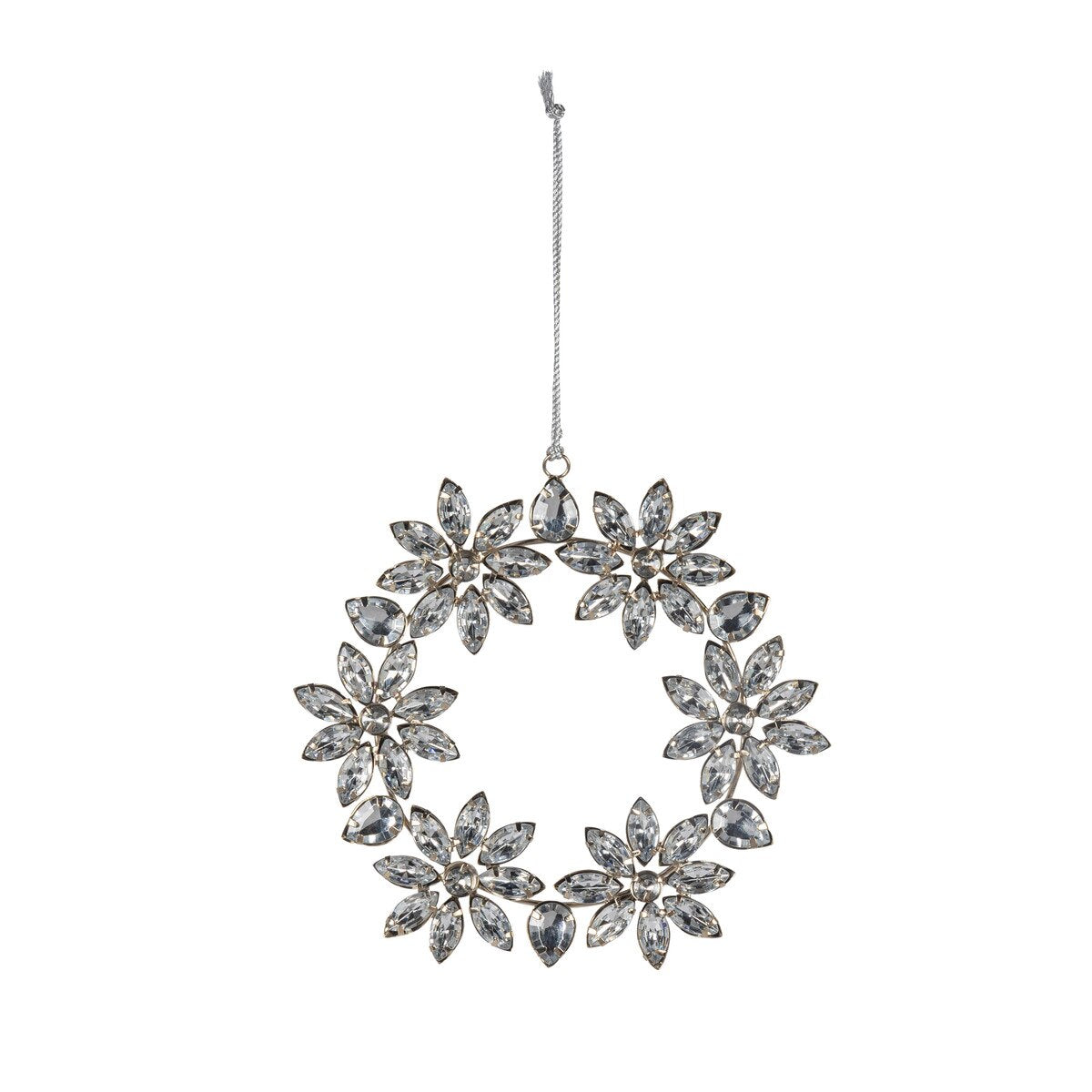 5.75" Jeweled Silver Wreath Ornament
