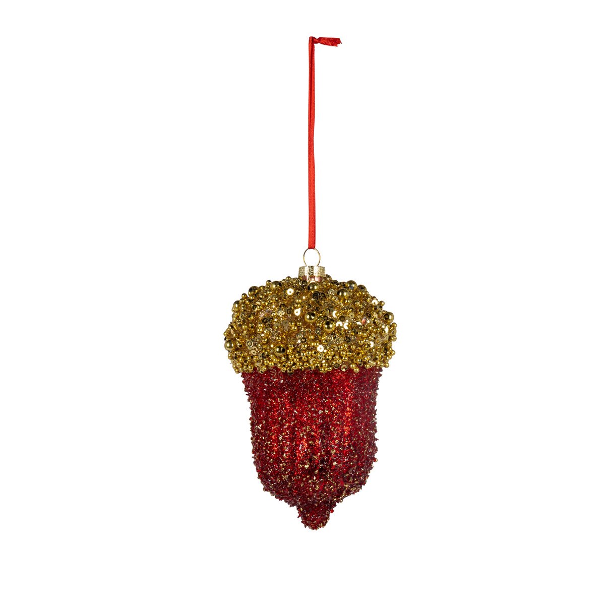 5.5"H Red Beaded Acorn Ornament