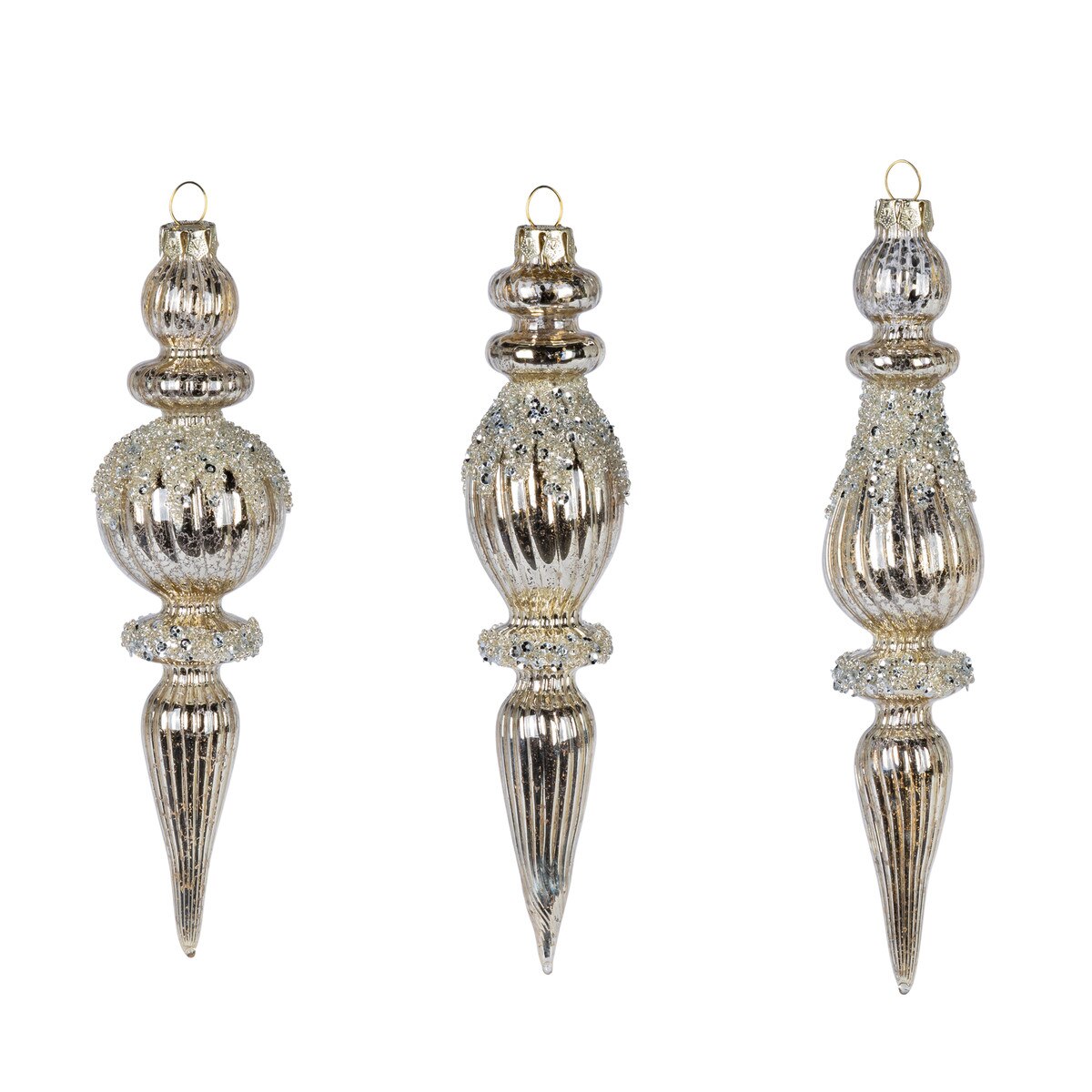 7.5"H Gold Glass Finial Ornament and Topper, 3 Asst