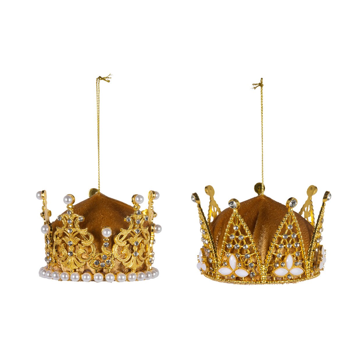 3.245" Fabric and Metal Crown Ornament, 2 Asst