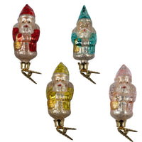 Vintage Look Glass Santa Clip Ornaments, Boxed Set of 4, 4.5