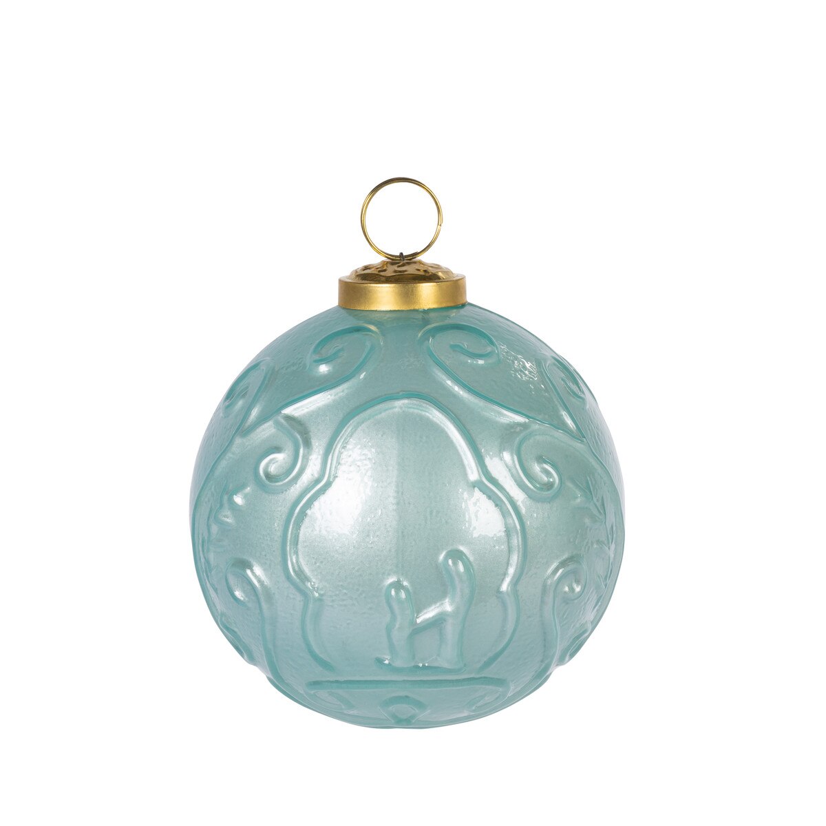 4" Light Blue Embossed Scroll Glass Ornament