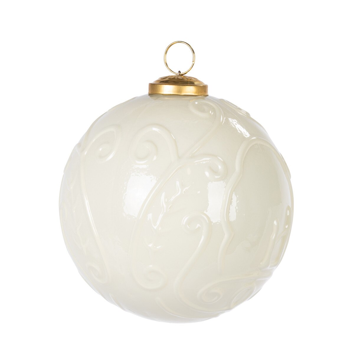 5" Ivory Embossed Scroll Glass Ornament