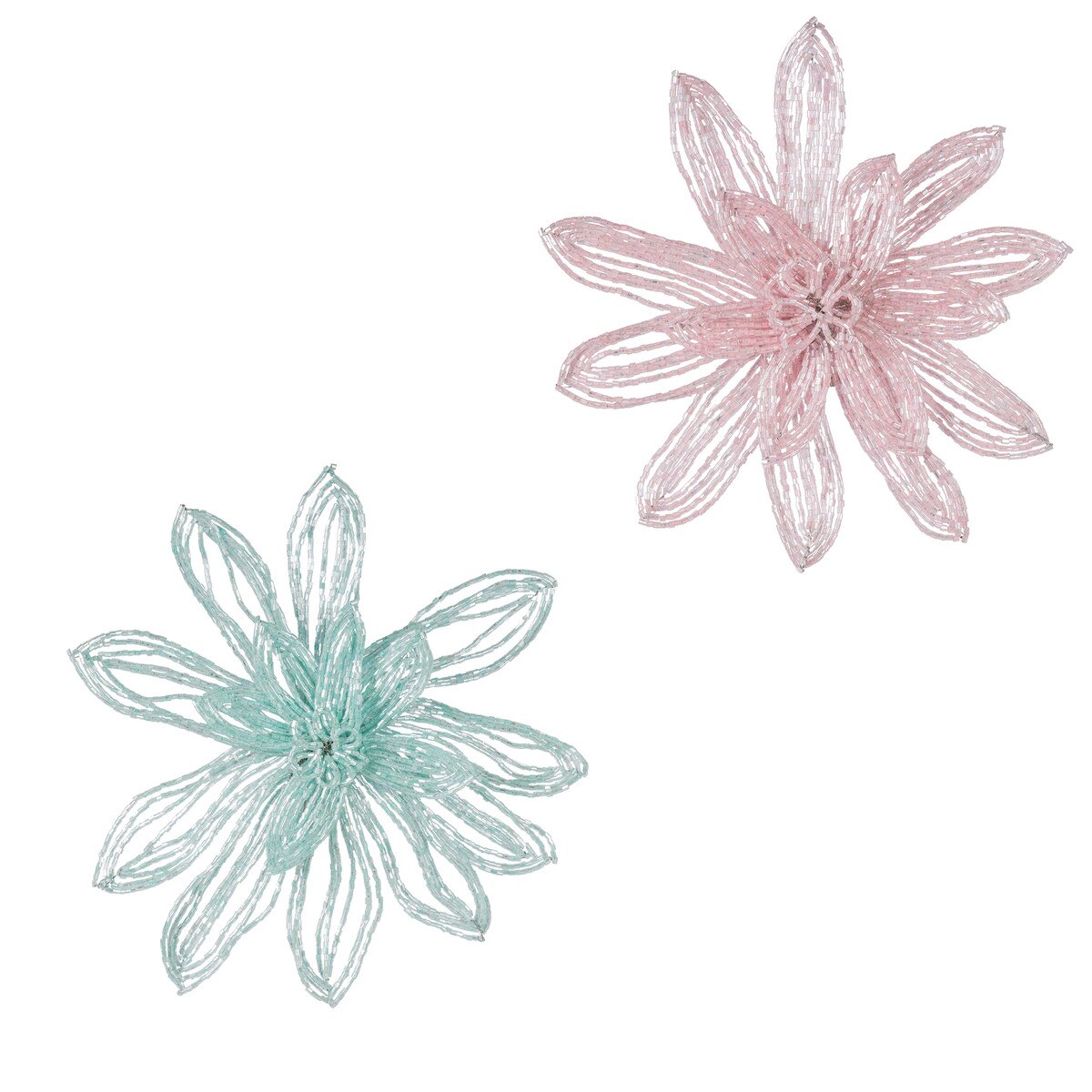 6" Beaded Glass Flower Ornament Clip, 2 Asst