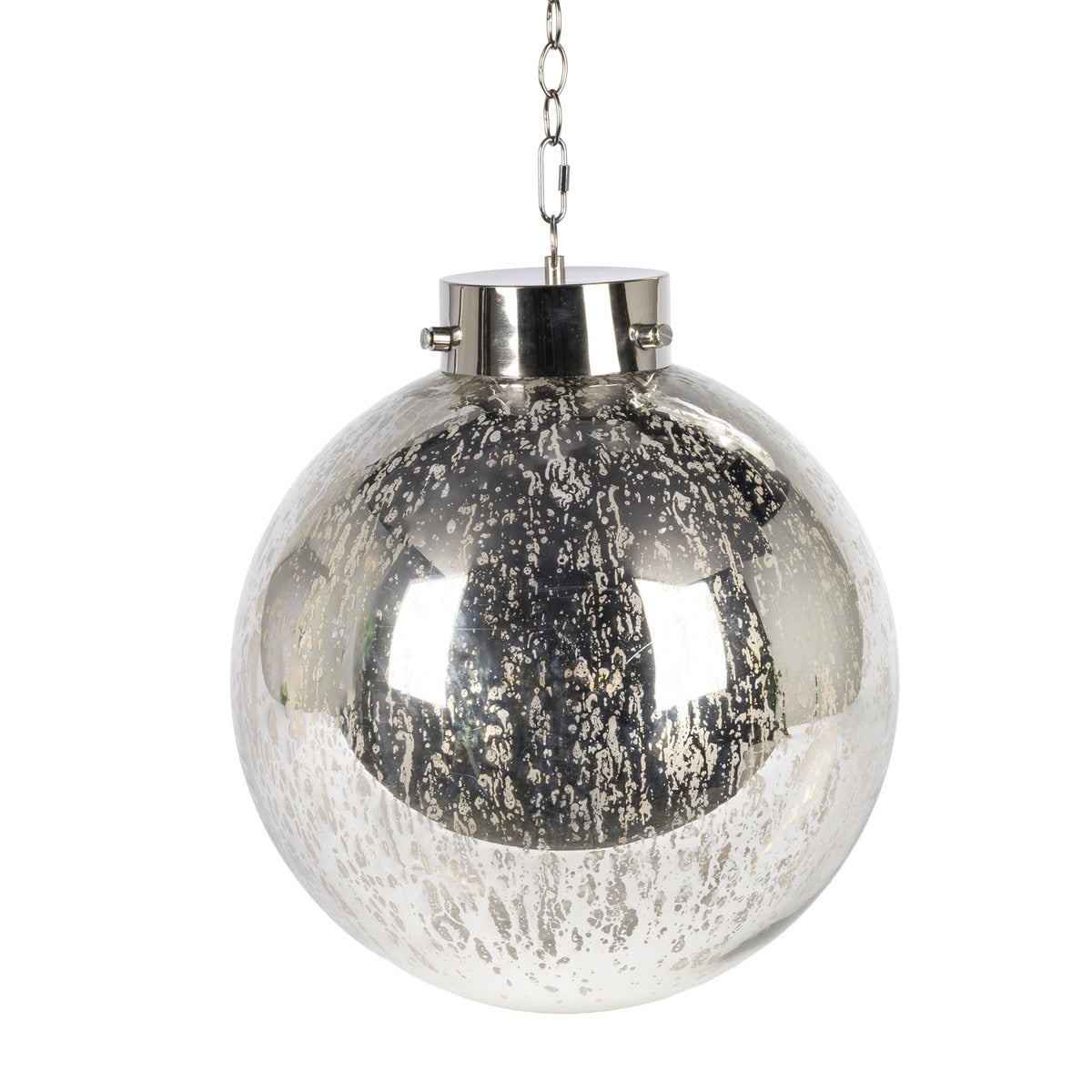 16" Silver Mercury Glass Ornament, w/ 24" Chain