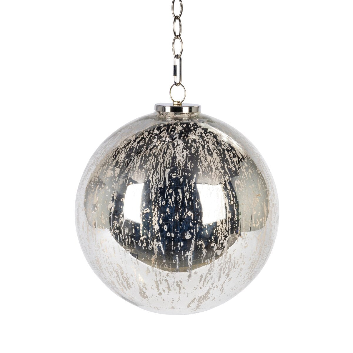 12" Silver Mercury  Glass Ornament, w/ 24" Chain