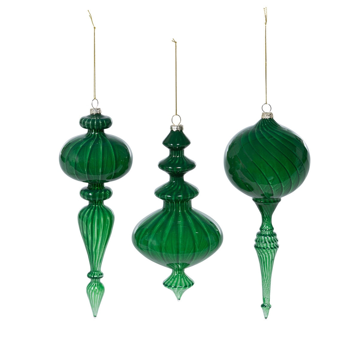 Luminous Green Glass Finial Ornament, 3 Assorted Styles