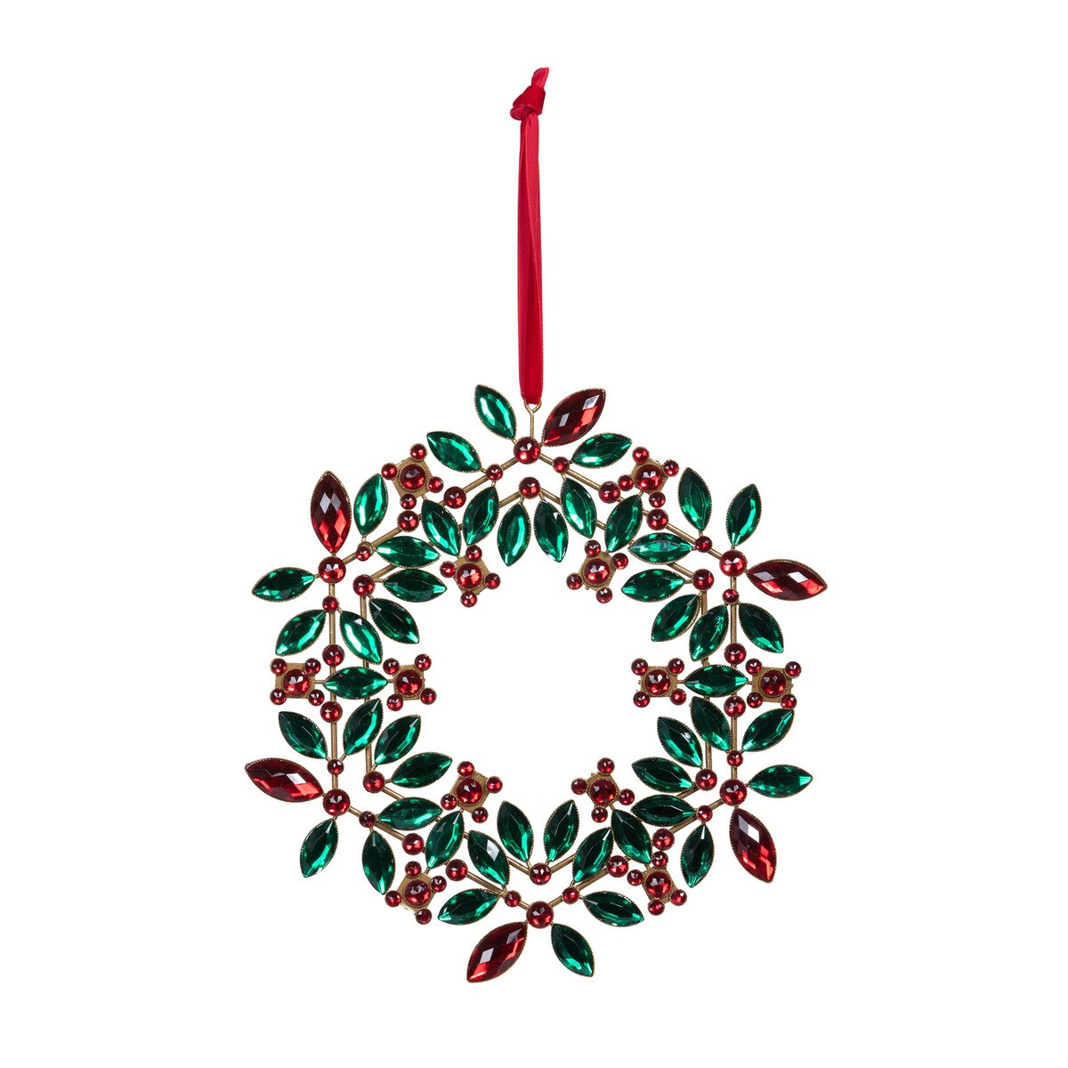 Poinsettia and Holly Gem Wreath Ornament