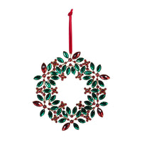 Poinsettia and Holly Gem Wreath Ornament