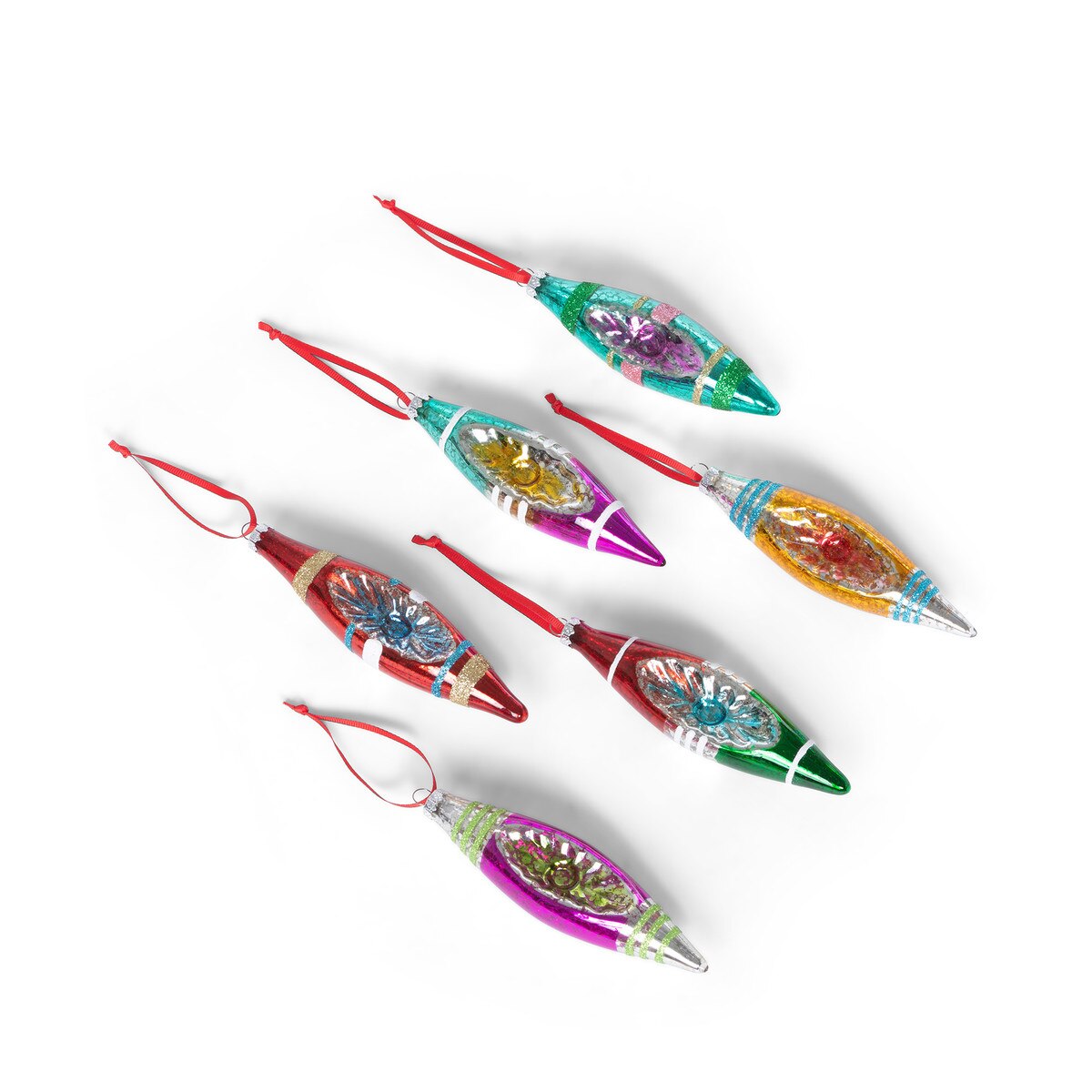 Reflector Glass Finial Boxed Ornament Set, Boxed Set of 6