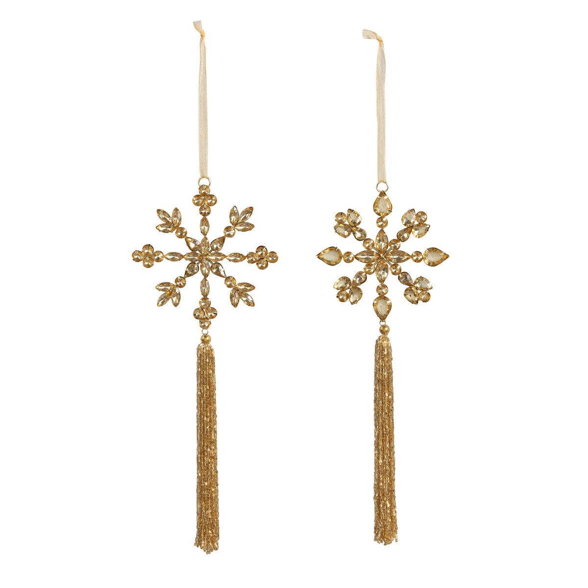 Beaded Golden Snowflake with Tassel Ornament, 2 Assorted Styles