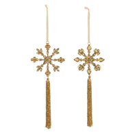 Beaded Golden Snowflake with Tassel Ornament, 2 Assorted Styles