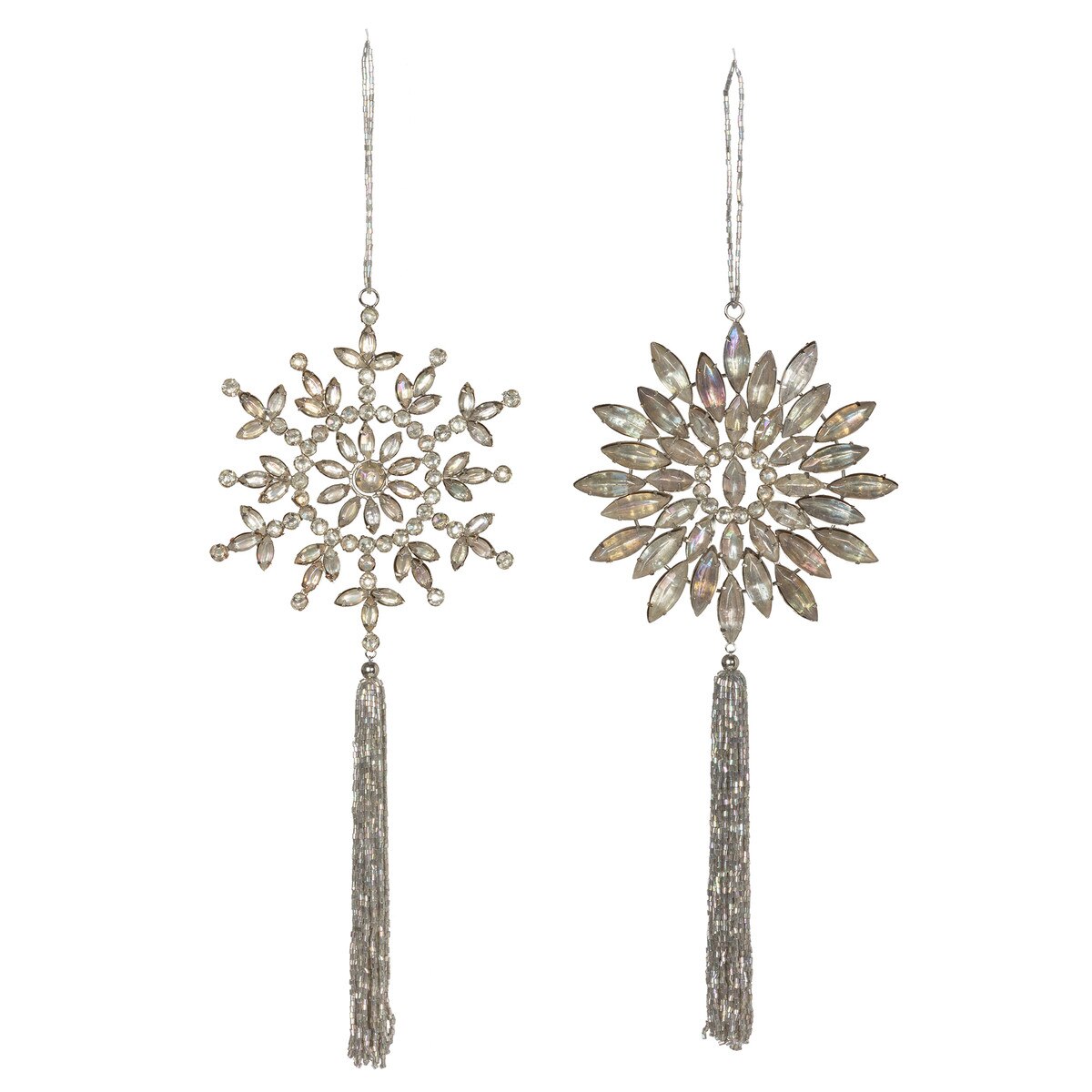 Opal Gem Snowflake with Tassel Ornament, 2 Assorted Styles