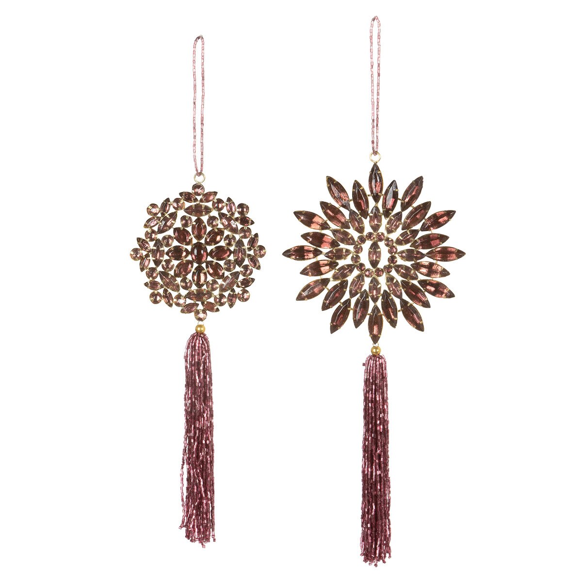 Ruby Gem Beaded Snowflake with Tassel Ornament, 2 Assorted Styles