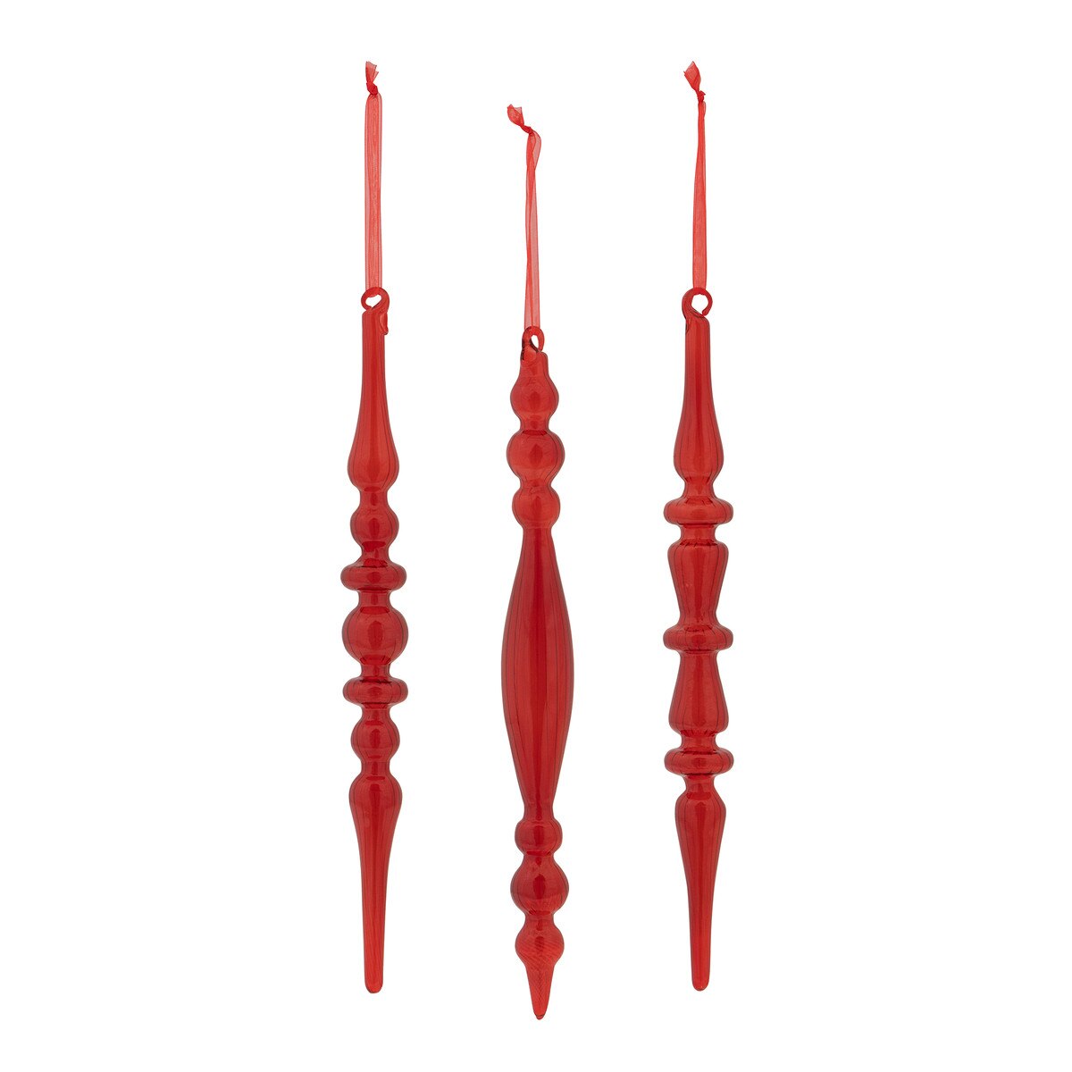 Glass Ruby Red Finial Icicle Ornament, 3 Assorted Styles