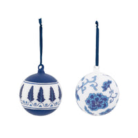Chinoiserie Peony/Feathers Glass Ball Ornament, 2 Assorted Styles