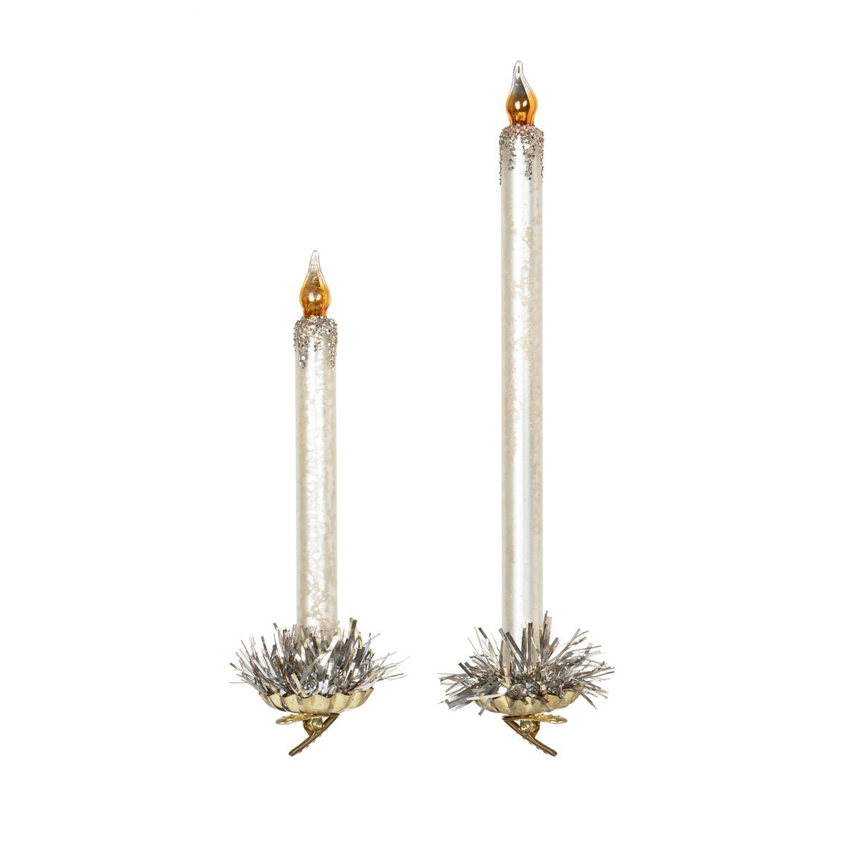 Frosted Ivory Glass Taper Candle Clip-on Ornament, Set of 2