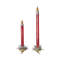 Frosted Red Glass Taper Candle Clip-on Ornament, Set of 2