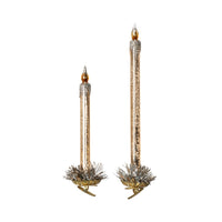 Frosted Gold Glass Taper Candle Clip-on Ornament, Set of 2