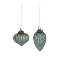 Antique Blue Striated Glass Onion/Drop Ornament, 2 Assorted Styles