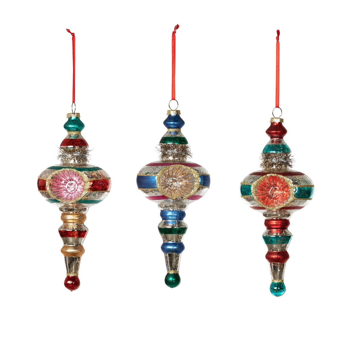 Retro Reflector Ball Finial Ornament, 3 Assorted Styles