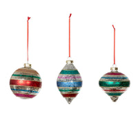 Retro Stripe Ball/Finial Ornament, 3 Assorted Styles