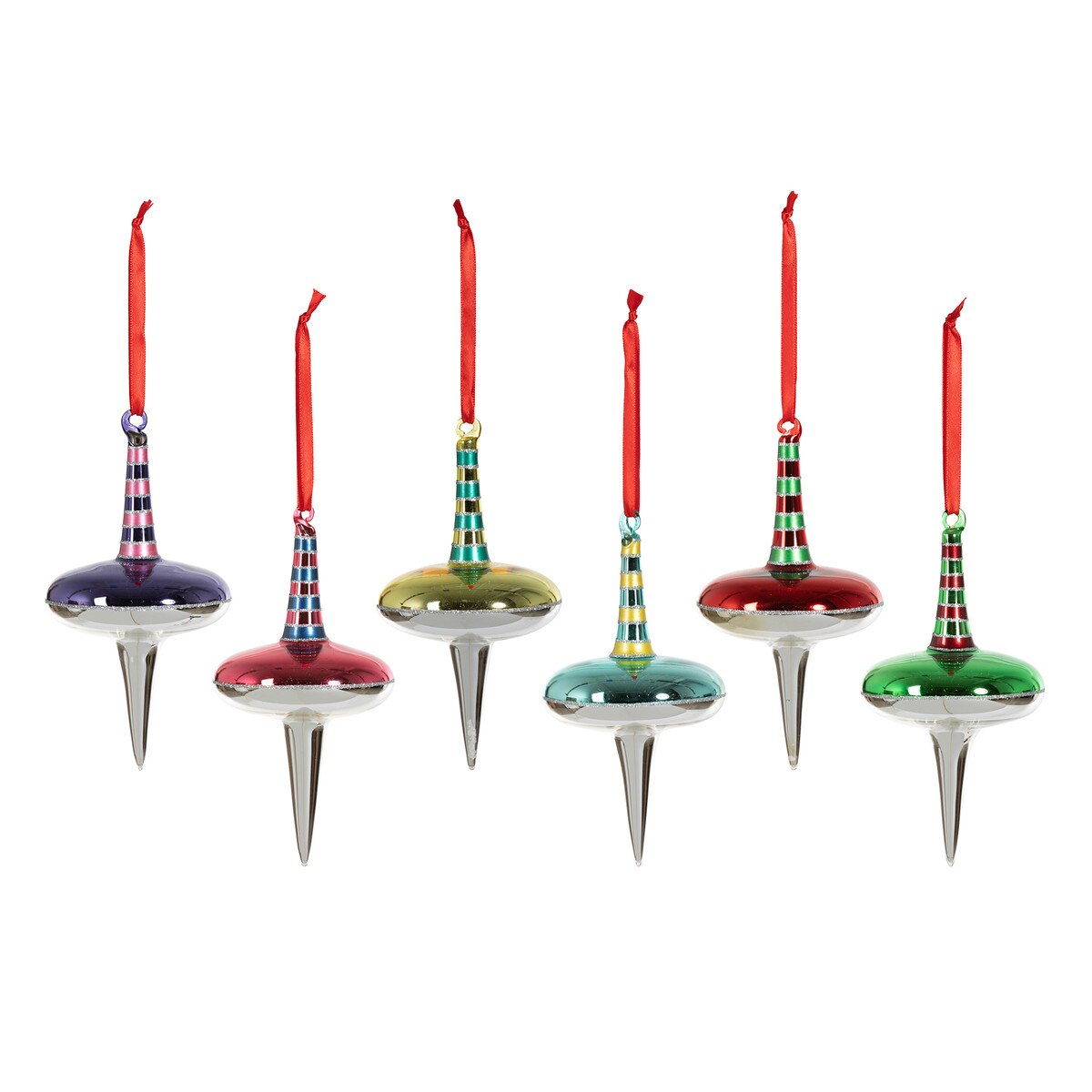 Retro Dual Spinner Glass Ornament, 6 Assorted Styles