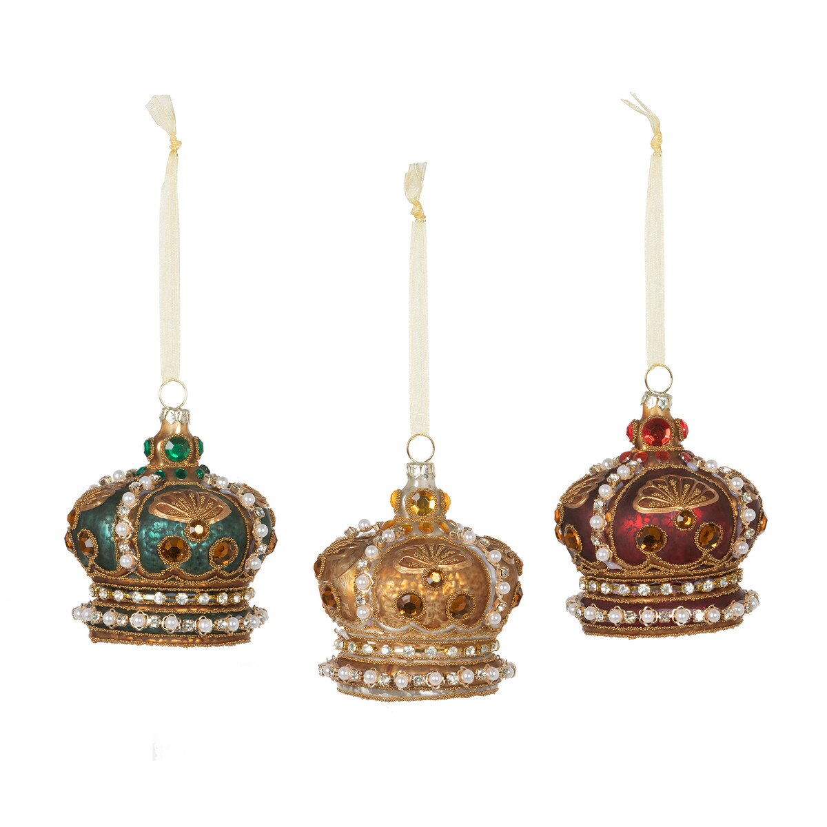 Jeweled Coronet Glass Ornament, 3 Assorted Styles