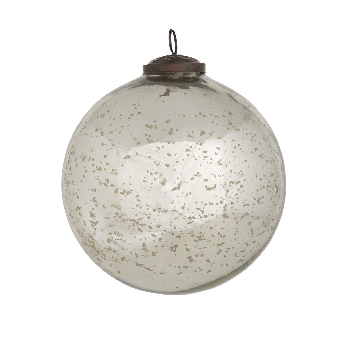 Antique Shiny Silver Glass Ball Ornament, 6"