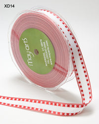 5/8 Inch Woven Solid Dot Edge (Wired) Ribbon – XD14 – WHITE / RED DOTS