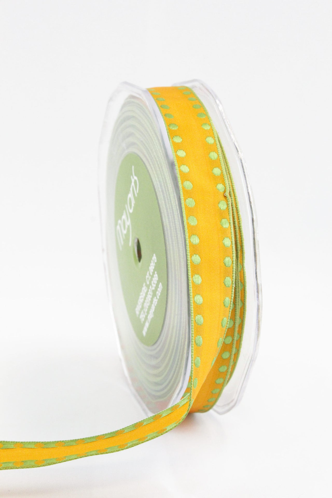 5/8 Inch Woven Solid Dot Edge (Wired) Ribbon – XD28 – ORANGE/GREEN DOTS