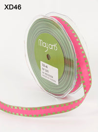 5/8 Inch Woven Solid Dot Edge (Wired) Ribbon – XD46 – PINK/GREEN DOTS