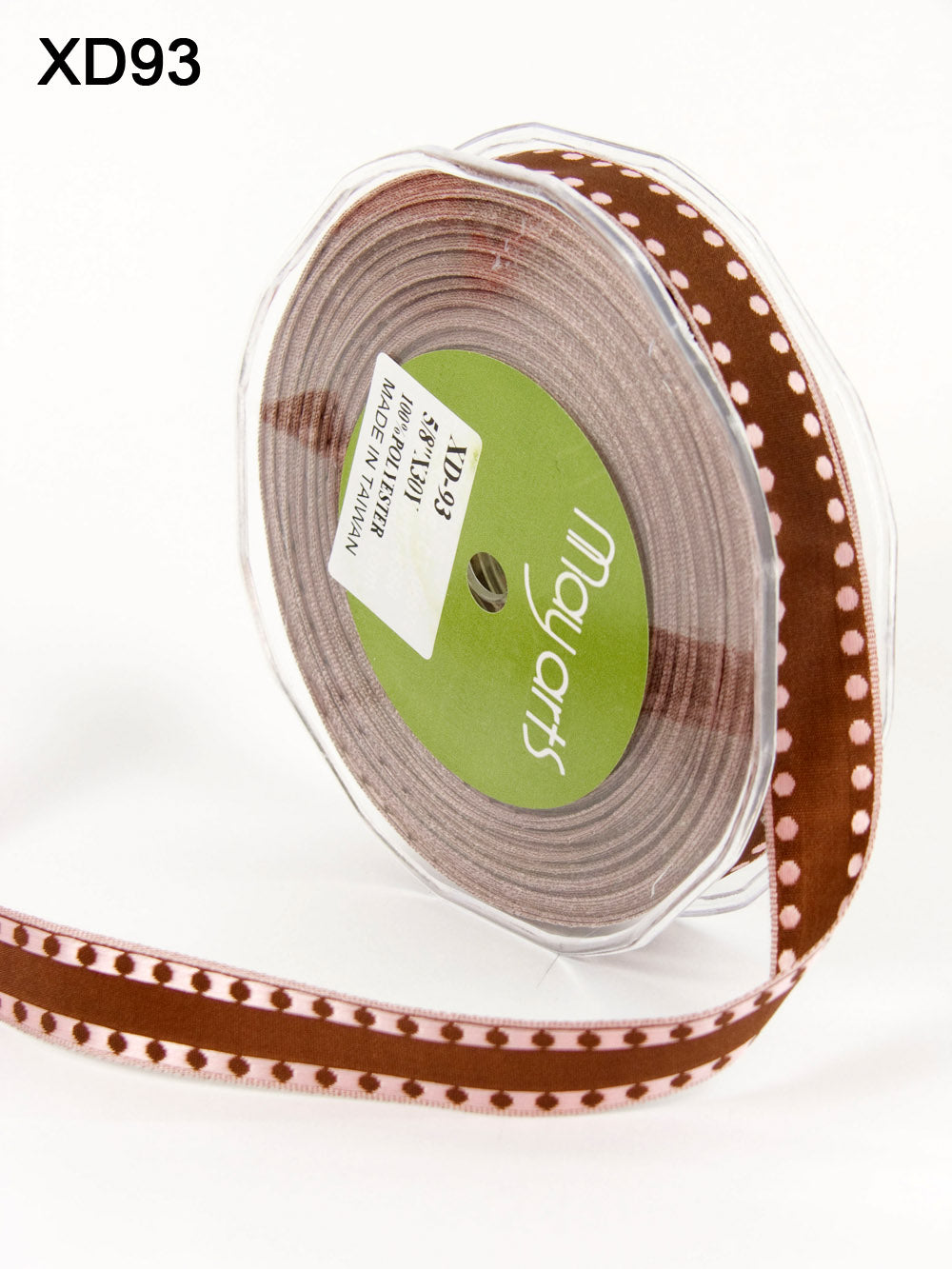 5/8 Inch Woven Solid Dot Edge (Wired) Ribbon – XD93 – BROWN/PINK DOTS