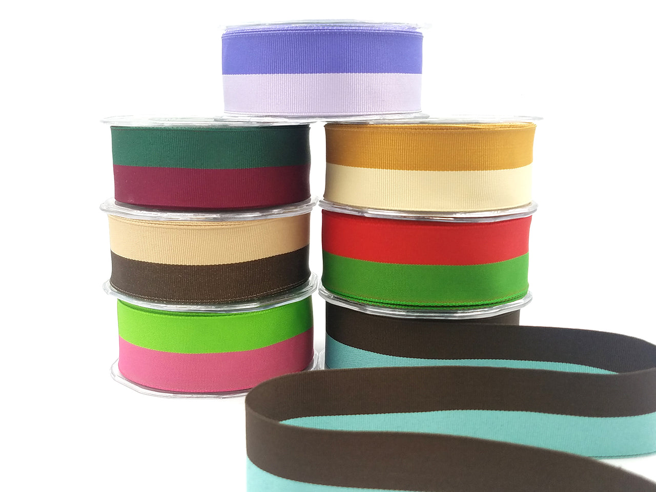 1.5 Inch Two-Band Two-Color Grosgrain Ribbon with Woven Edge – XH33 – BROWN / LIGHT BROWN