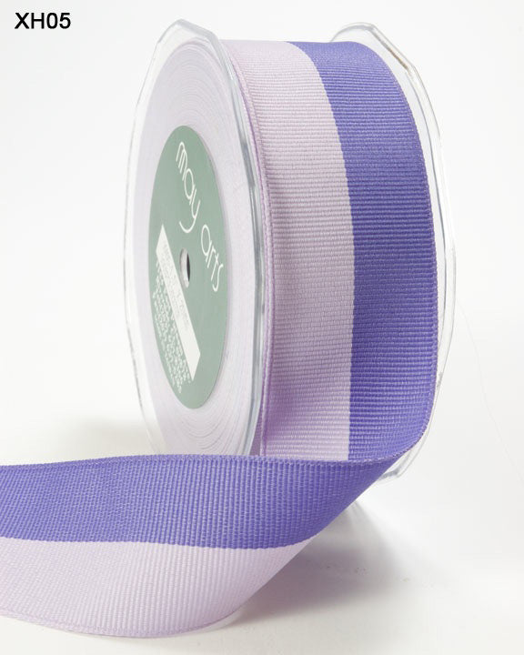 1.5 Inch Two-Band Two-Color Grosgrain Ribbon with Woven Edge – XH05 – LAVENDER / PURPLE