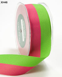 1.5 Inch Two-Band Two-Color Grosgrain Ribbon with Woven Edge – XH46 – LIGHT FUCHSIA / GREEN