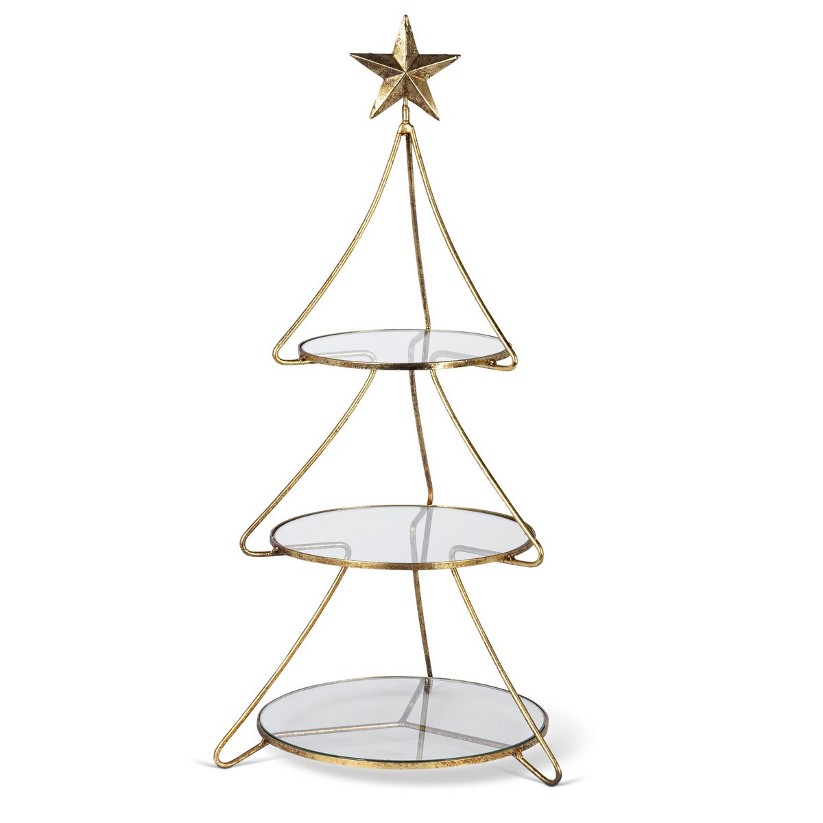 Metal Tree Shape Stand with Glass Shelves, 24"H