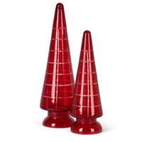 Red Etched Glass Tabletop Trees, Set of 2, Lg is 15