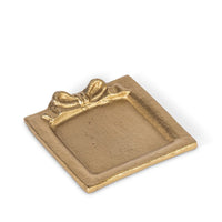 Square Antique Brass Aluminum Serving Tray with Bow, 4