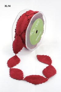 1 Inch Faux Suede Leaves Ribbon with Cut Edge – XL14 – RED