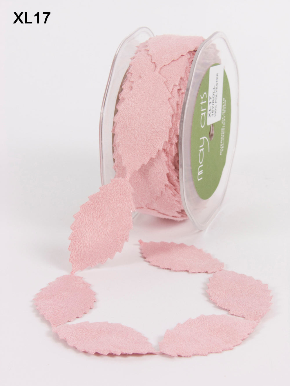 1 Inch Faux Suede Leaves Ribbon with Cut Edge – XL17 – PINK