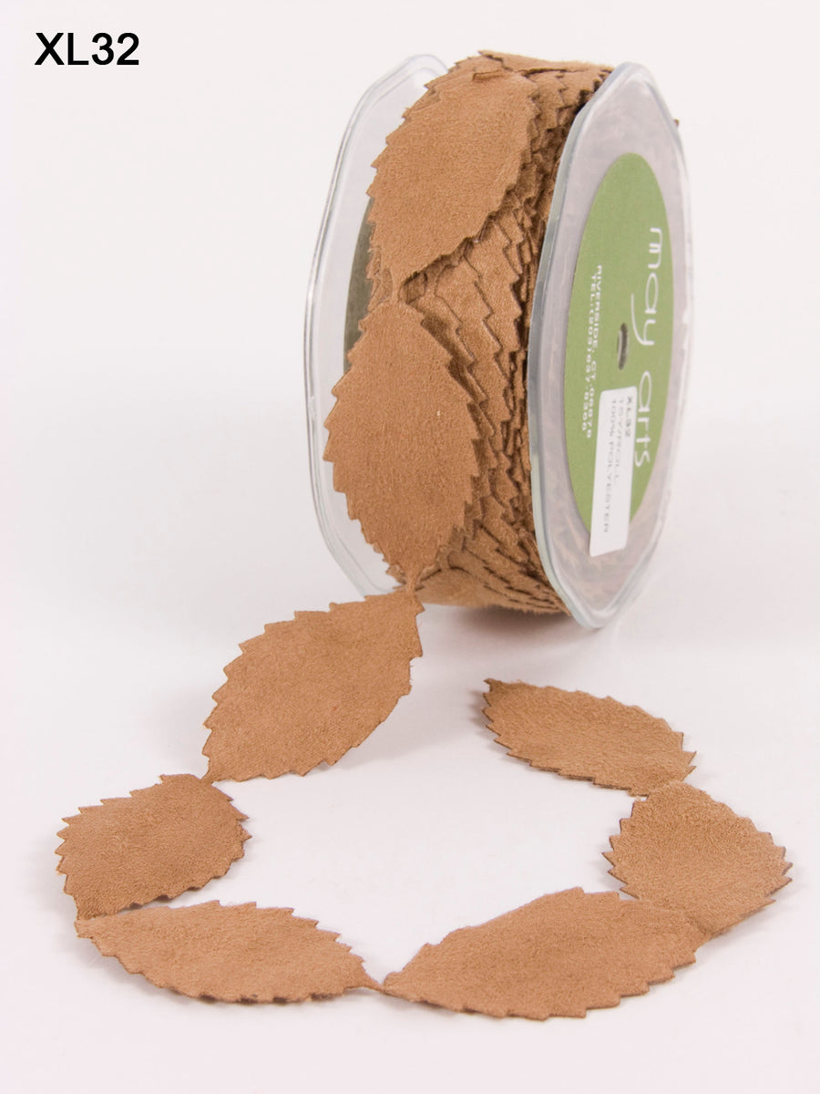 1 Inch Faux Suede Leaves Ribbon with Cut Edge – XL32 – ANTIQUE GOLD